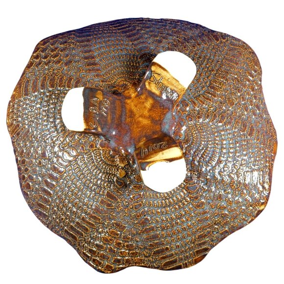 Signed Studio Pottery Platter, Schwein 2014, Cuba MO, Textured Blue & Rust Glaze - Picture 5 of 6